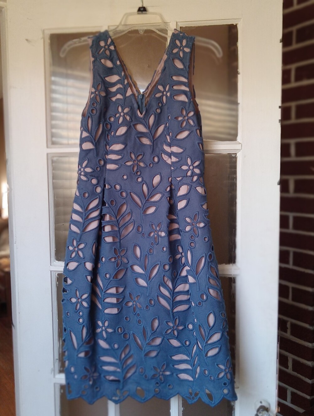 Adrianna Papell Blue Laser Cut Lace Cocktail Midi Dress SZ 6